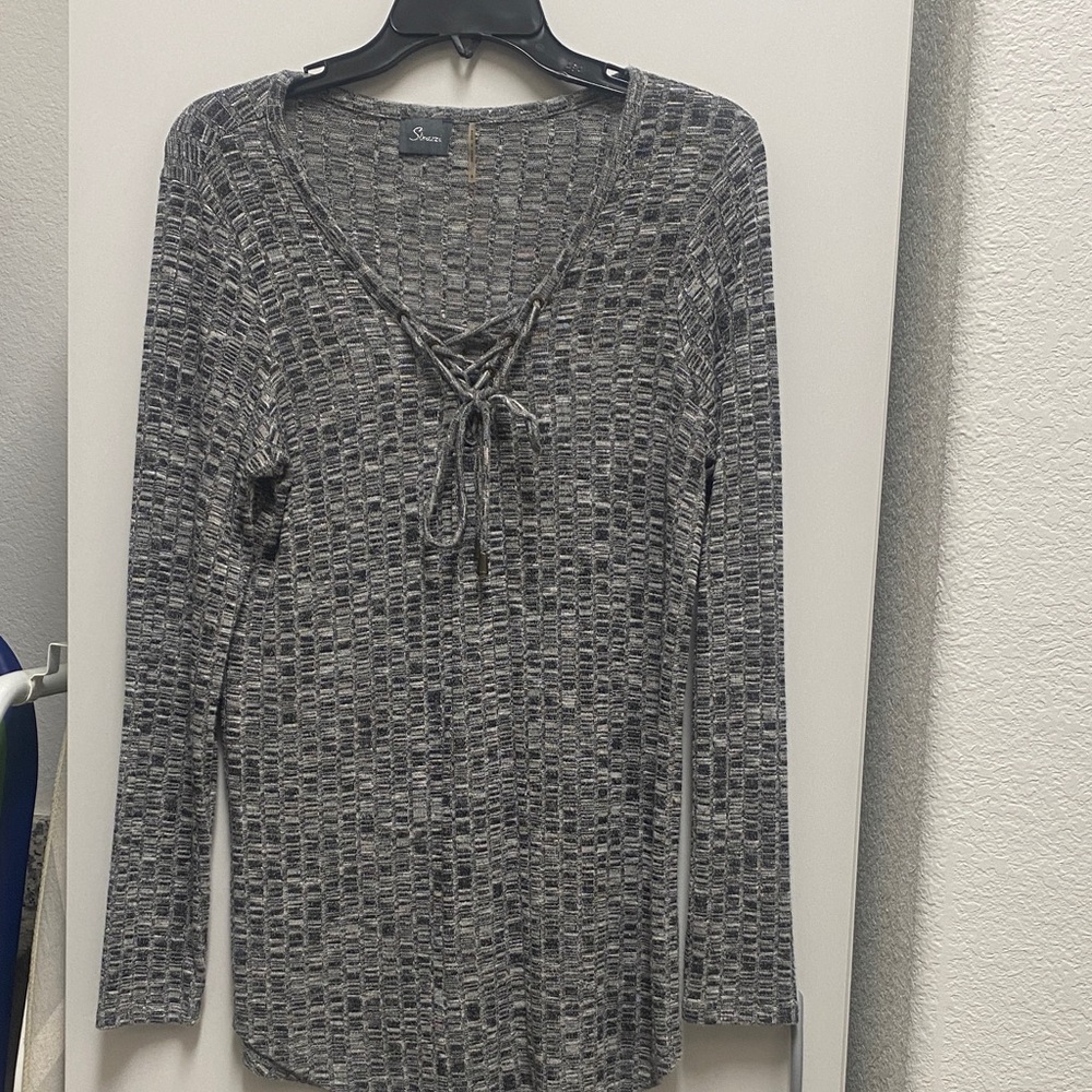 Textured Gray Long Sleeve Top
